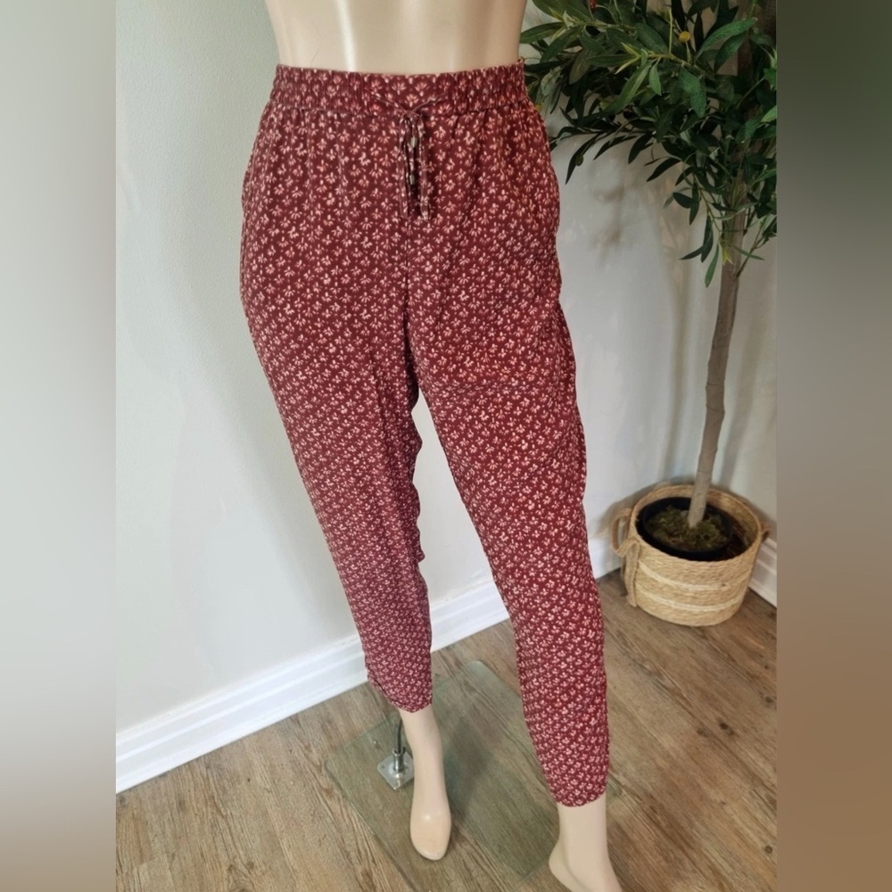 Massimo Dutti Mulberry Silk Burgundy Patterned Pants